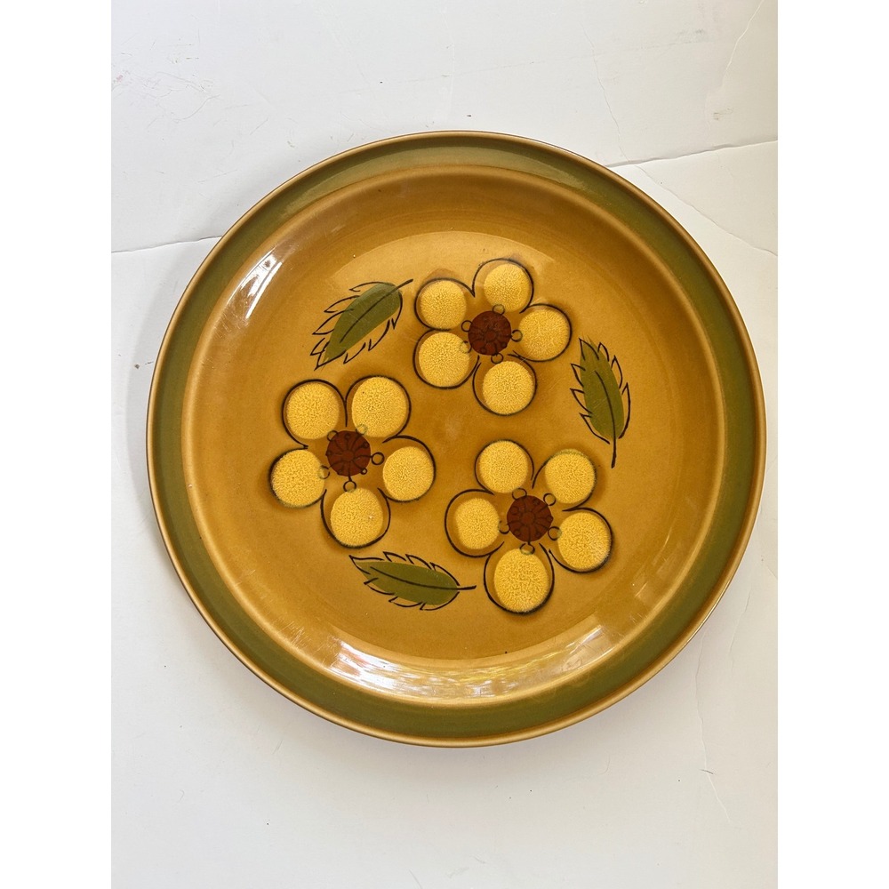 VTG MCM Crest-Stone Tripoli Dinner Plate 10.75" Yellow Floral Japanโ S-518